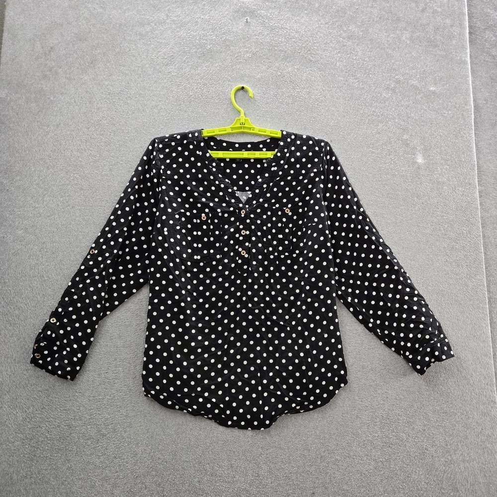 Torrid Women Blouse 2 Black Polka Dot Button V-Neck Front Long‎ Sleeve Fairy